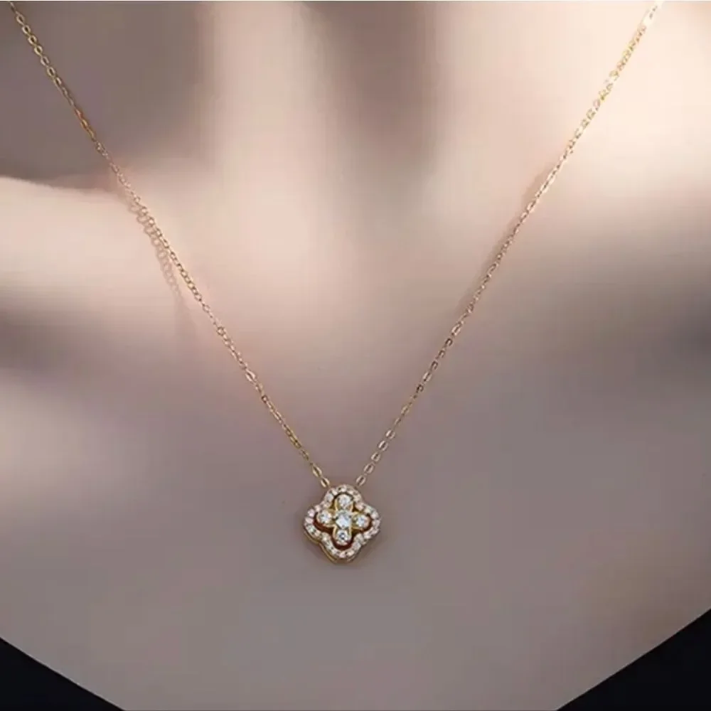 18k Gold Plated Diamond Clover Necklace